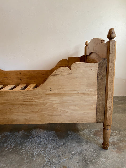 Antique Pine Sleigh Bed with Acorn Finials c. 1890