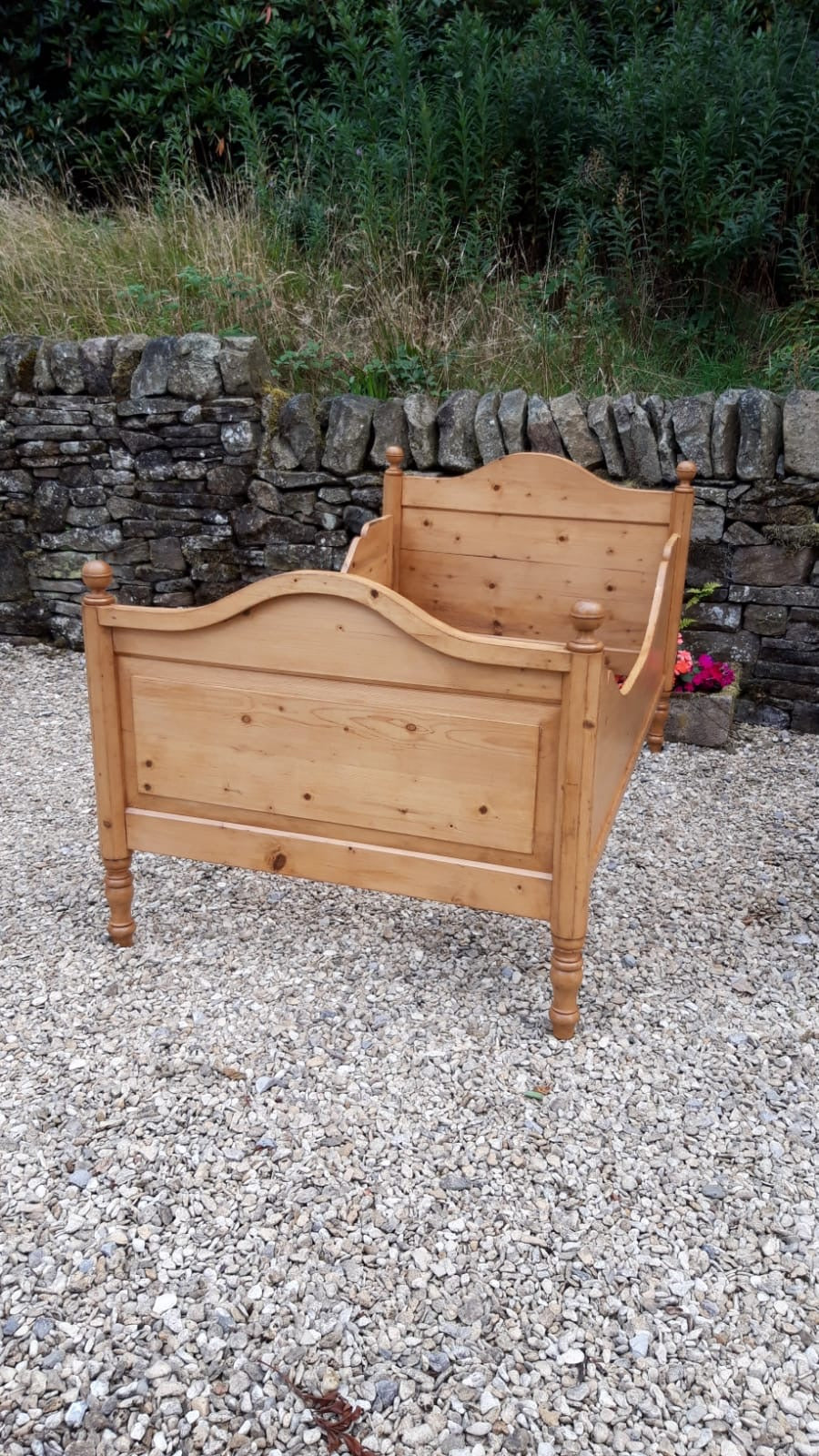 Antique Pine Sleigh Bed with Curved Siderails c. 1900