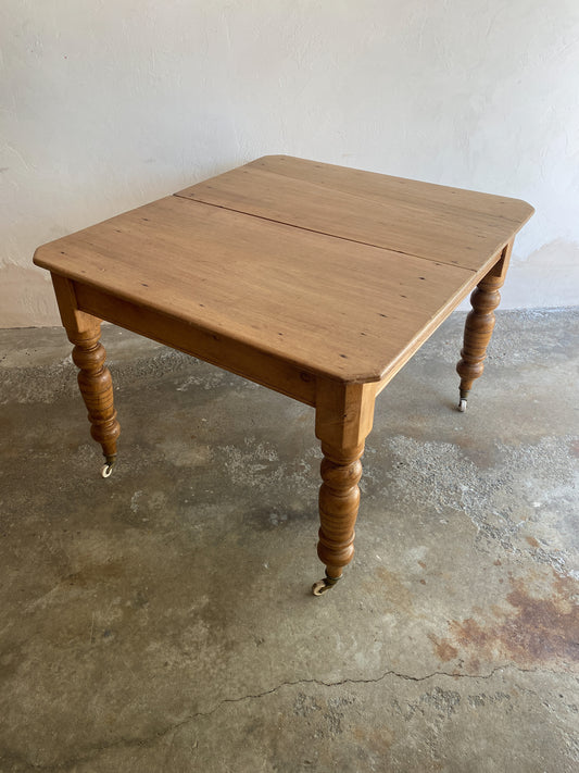 English Antique Pine Dining Table on Castors