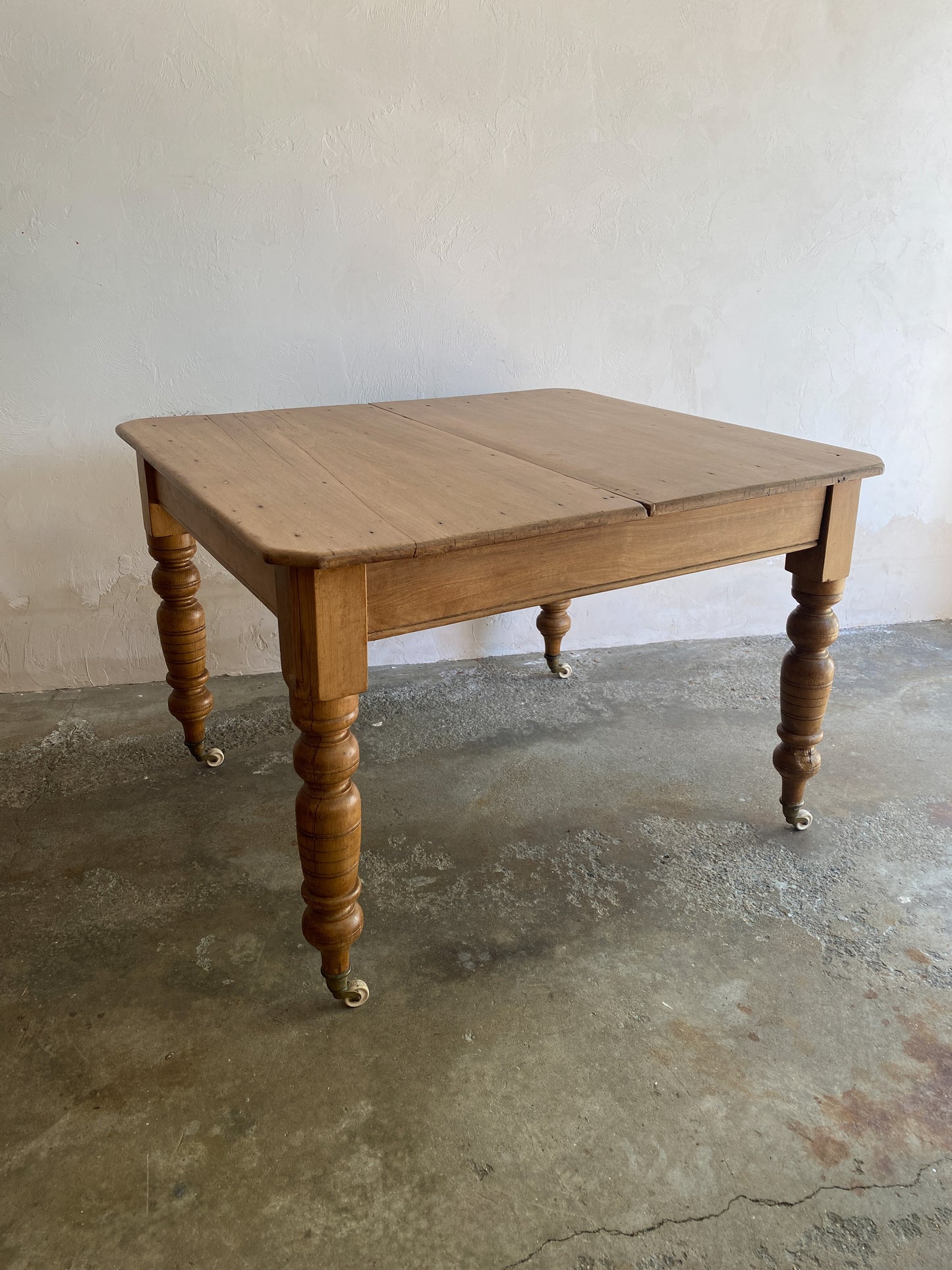 English Antique Pine Dining Table on Castors