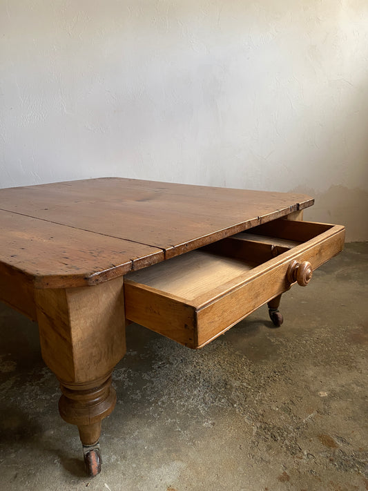 Antique Pine Coffee Table on Castors