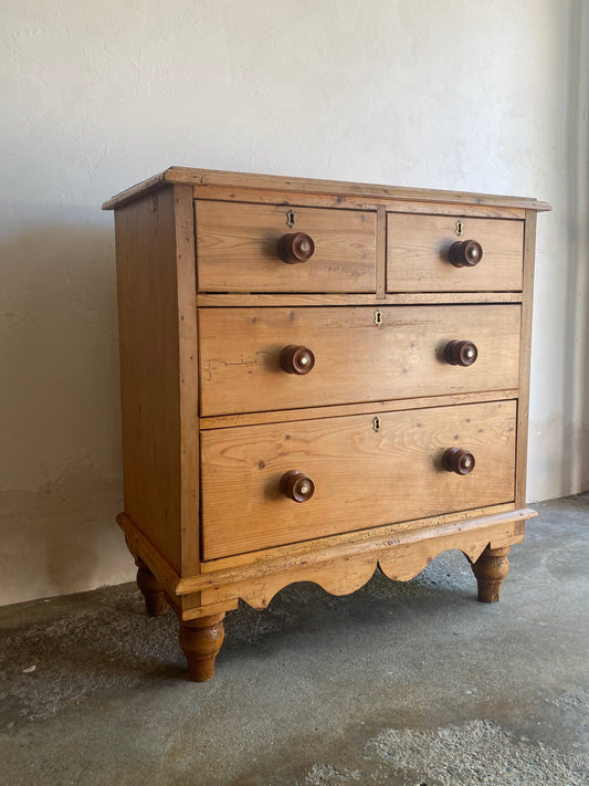 Antique Pine Chest of Drawers with Wavy Skirt Circa 1890
