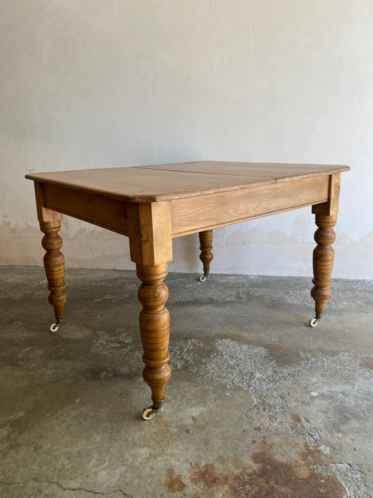 English Antique Pine Dining Table on Castors