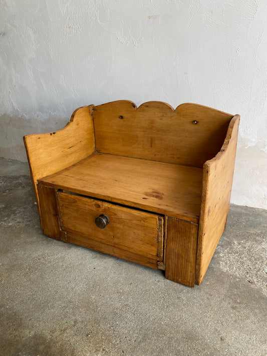 Antique Pine Handmade Shelf with Drawer