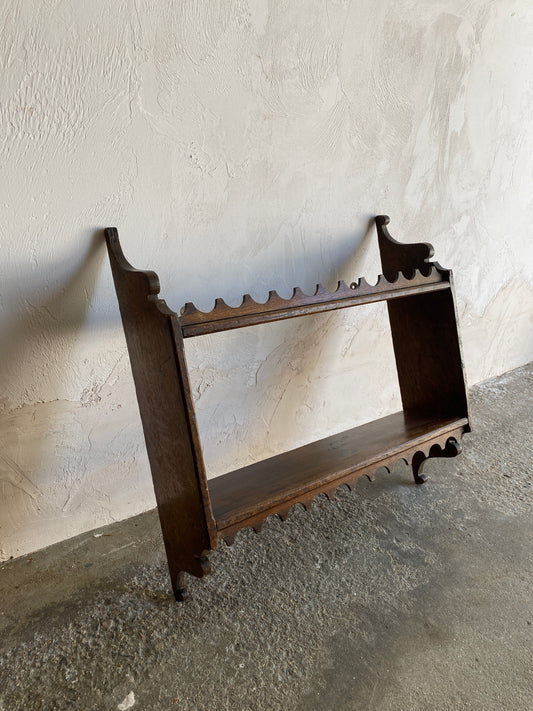 Antique Oak Scalloped Wall Shelf