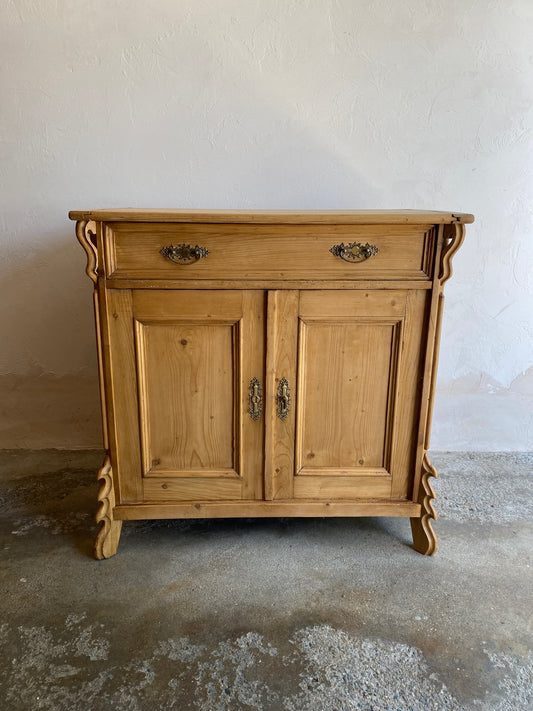 Antique European Pine Cupboard with Flip Top and Key Closure