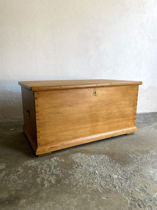 Antique English Pine Box with Two Candle Boxes and Original Key