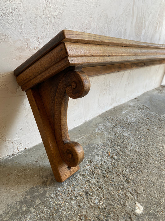 Antique English Oak Shelf with Swirled Brackets
