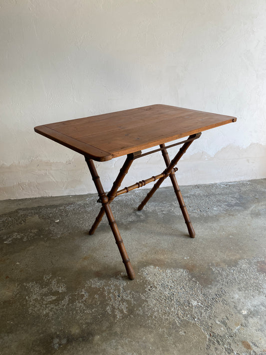 Antique French Faux Bamboo Folding Table with Pine Top