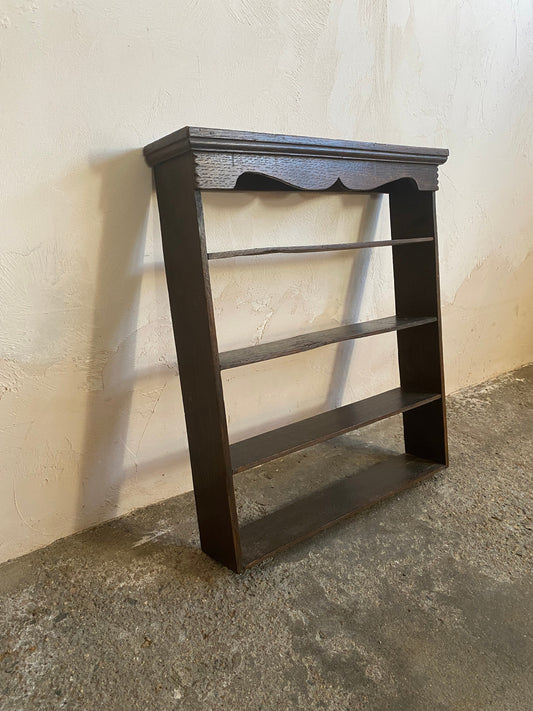 Small Antique Oak Shelf with Scalloped Cornice