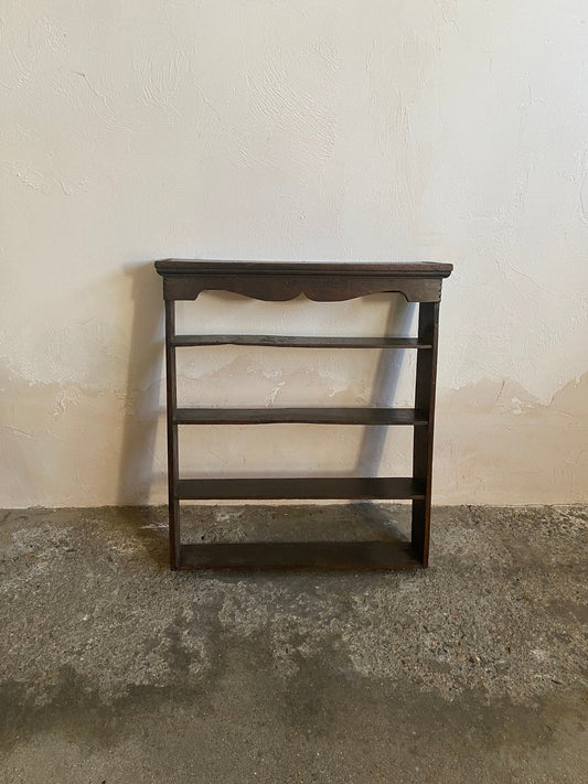 Small Antique Oak Shelf with Scalloped Cornice