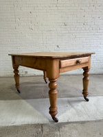 Antique Pine English Farmhouse Table on Castors, c. 1880