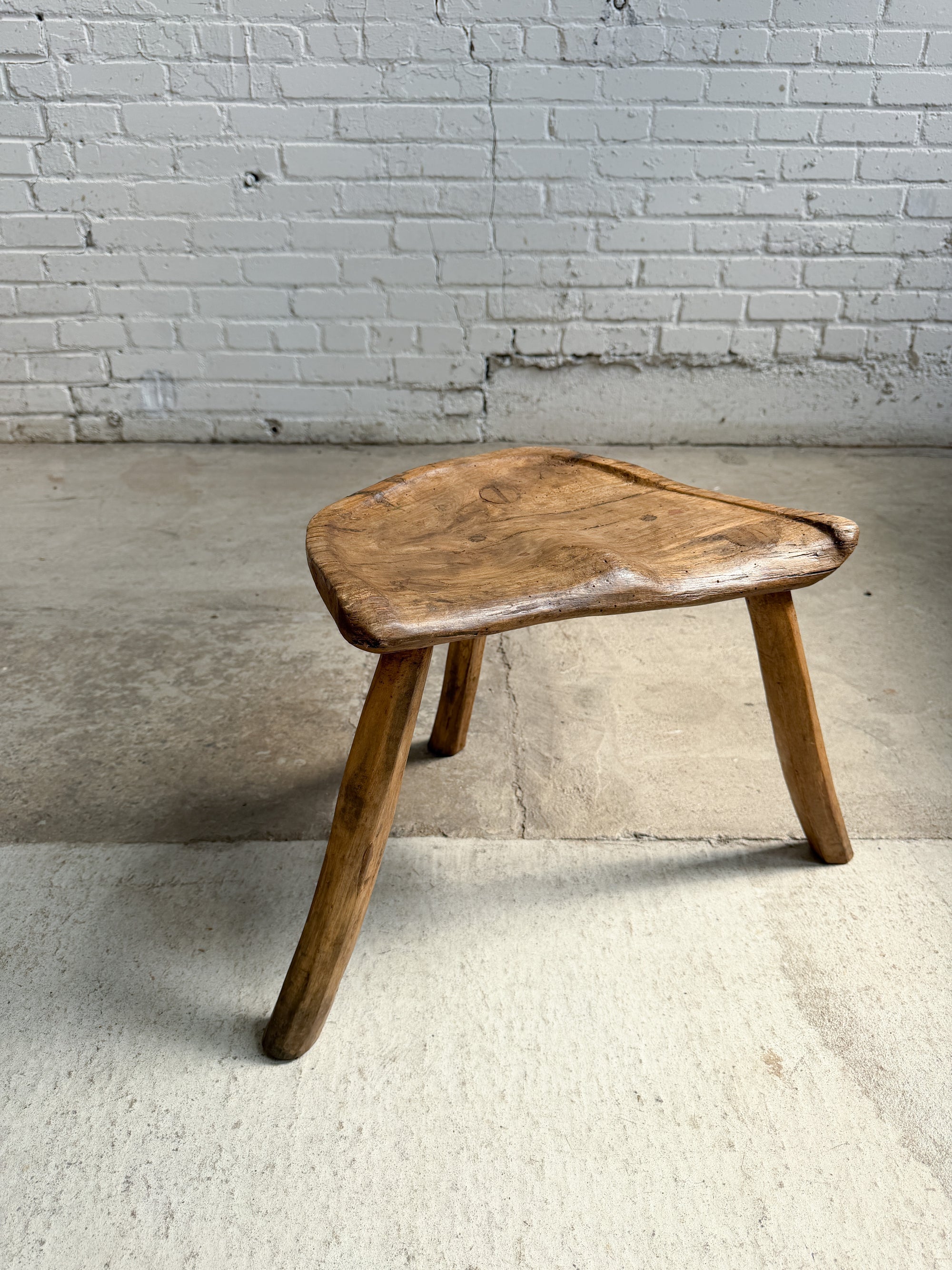 A Large Antique French Milking Stool with Shaped Seat, c. 1900
