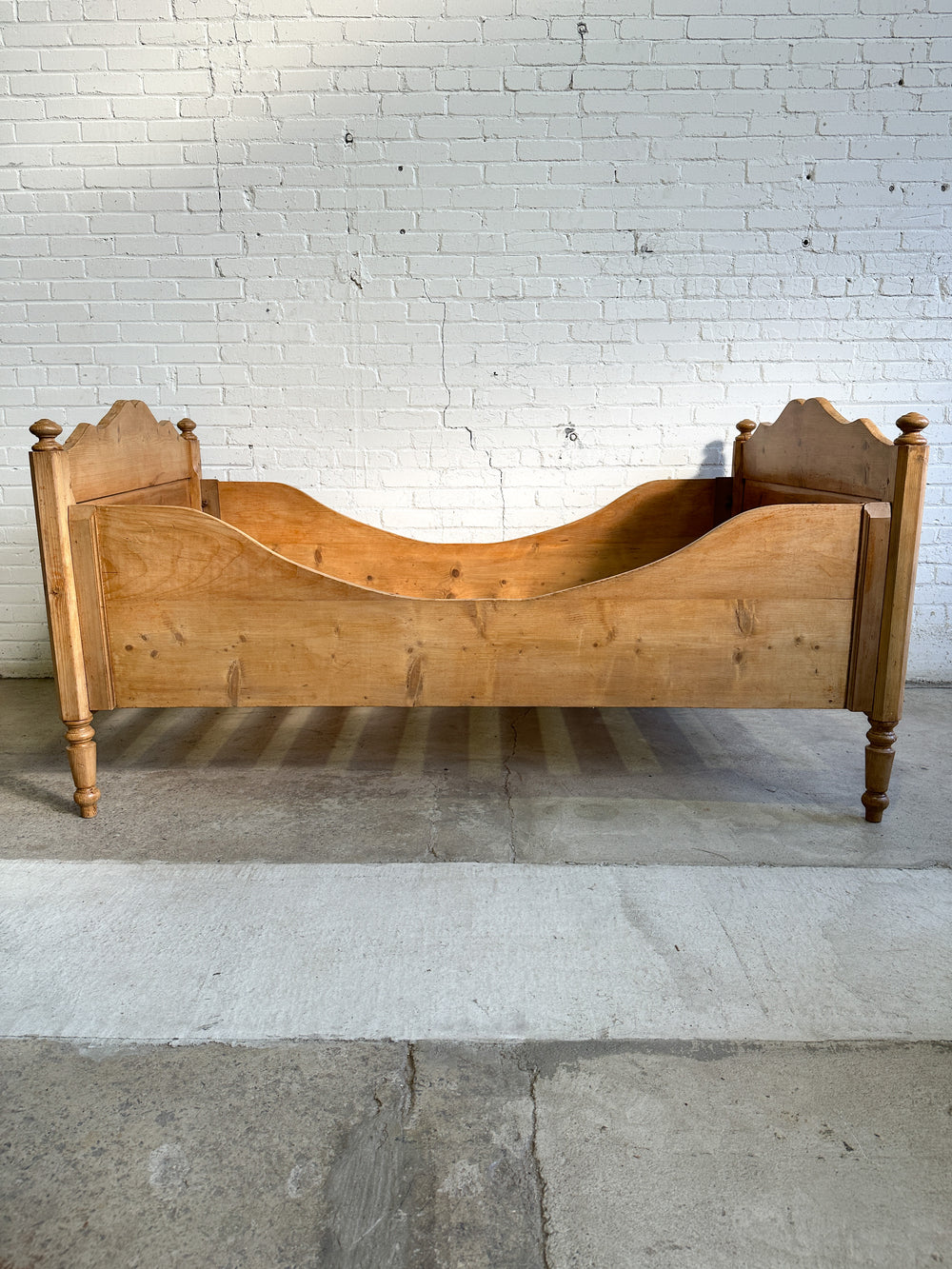 Wide Antique Pine Sleigh Bed c. 1890