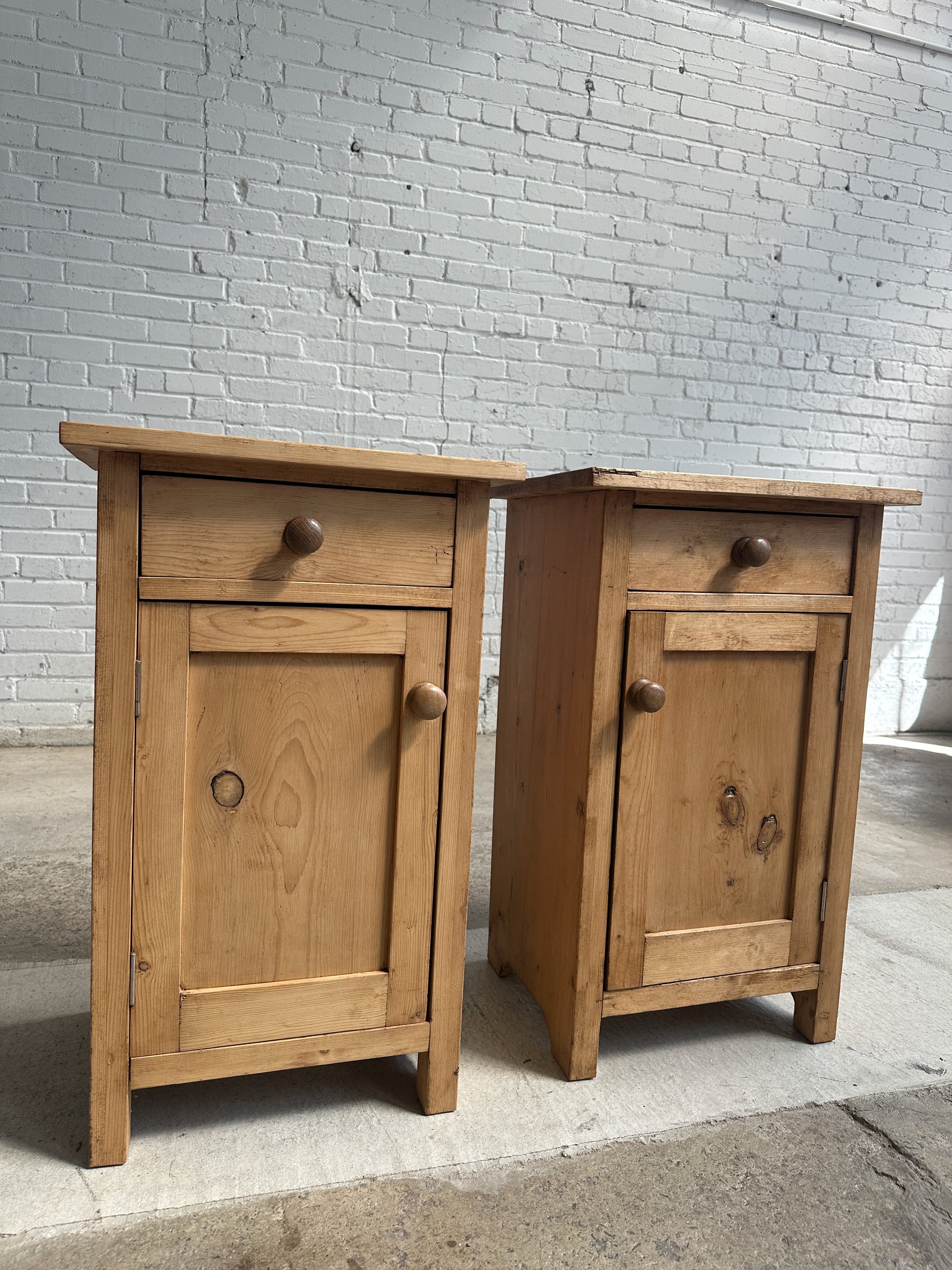 **on hold** A Pair of Antique Pine English Nightstands, c. 1900