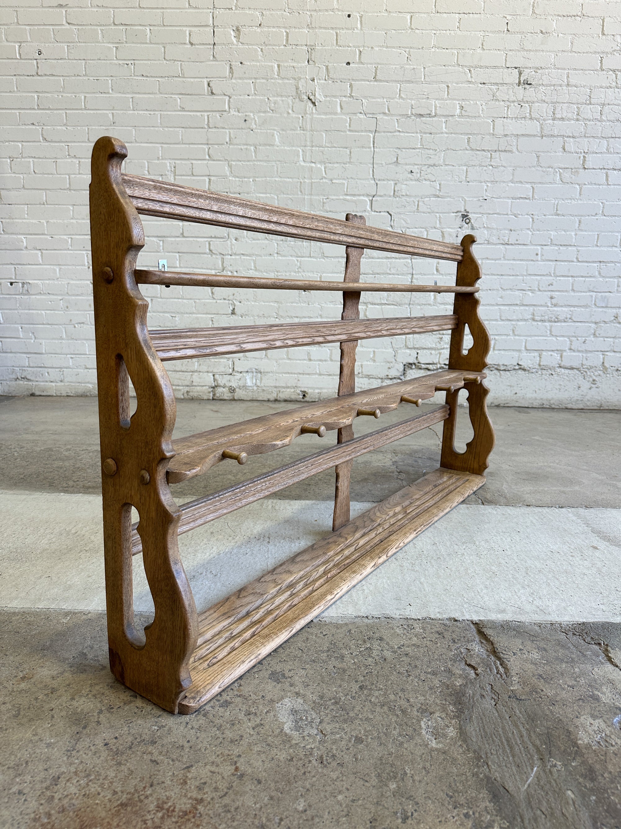 French Antique Oak Waterfall Wall Shelf c. 1900