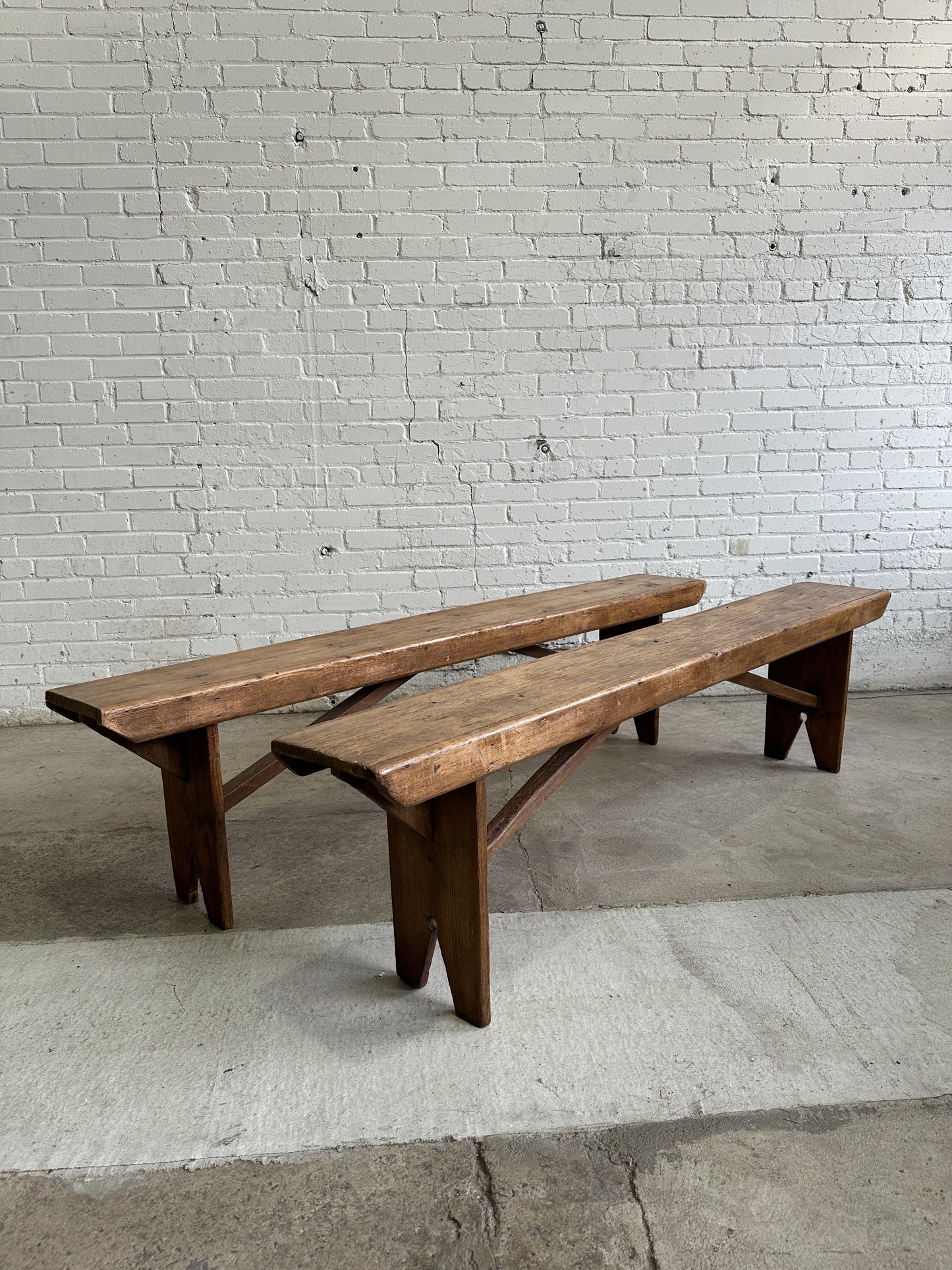 A Pair of 6-Foot English Antique Pine Benches c. 1875