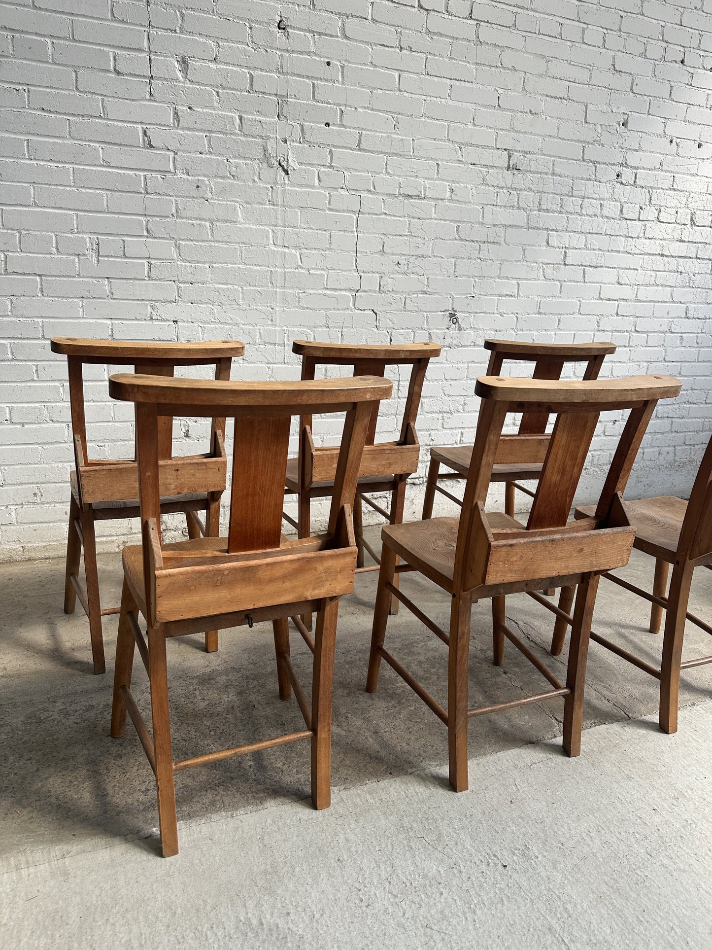 A Set of Six Antique English Chapel Chairs c. 1920