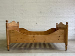 Antique Pine Sleigh Bed with Castors, 1910
