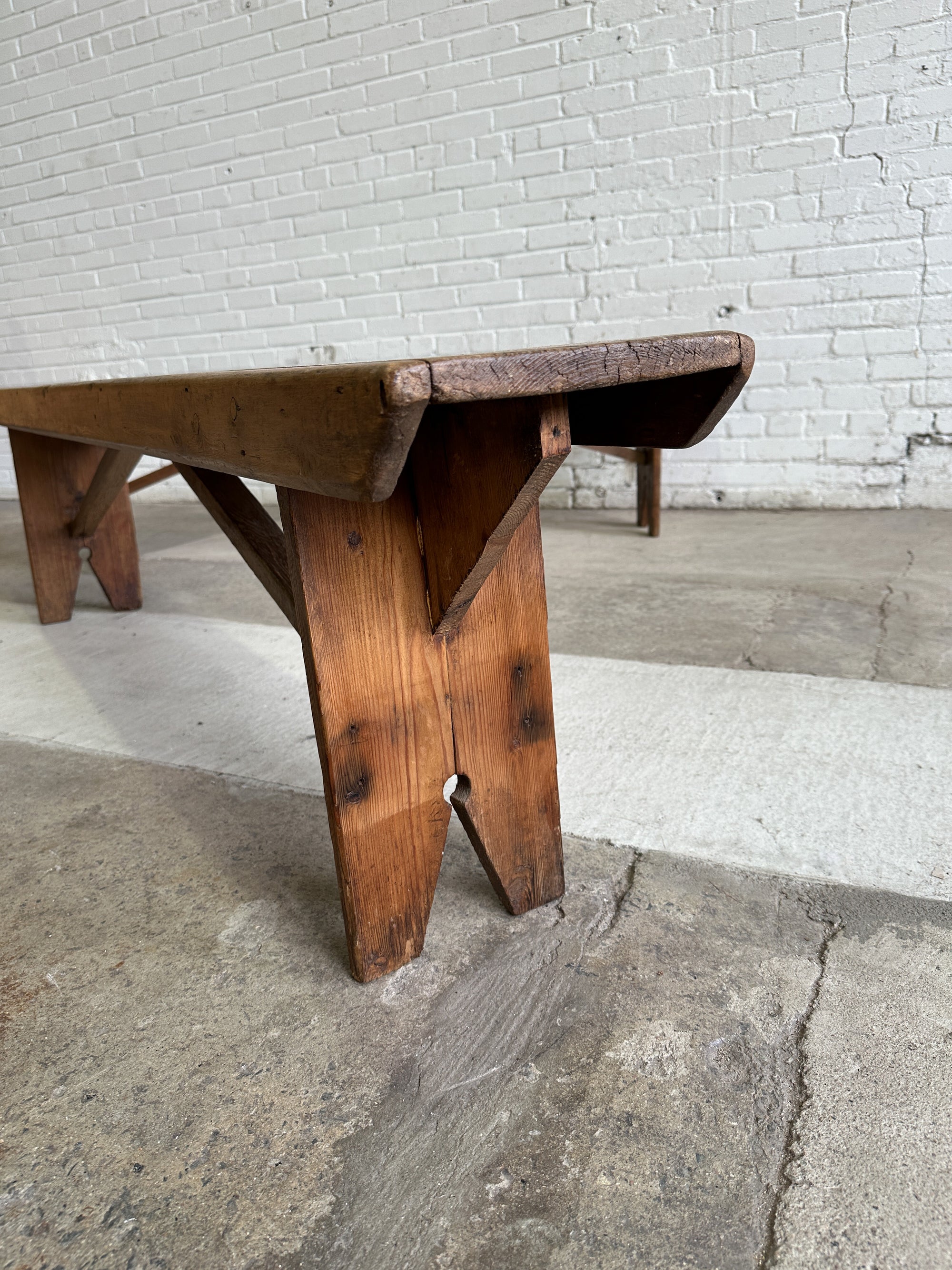 A Pair of 6-Foot English Antique Pine Benches c. 1875