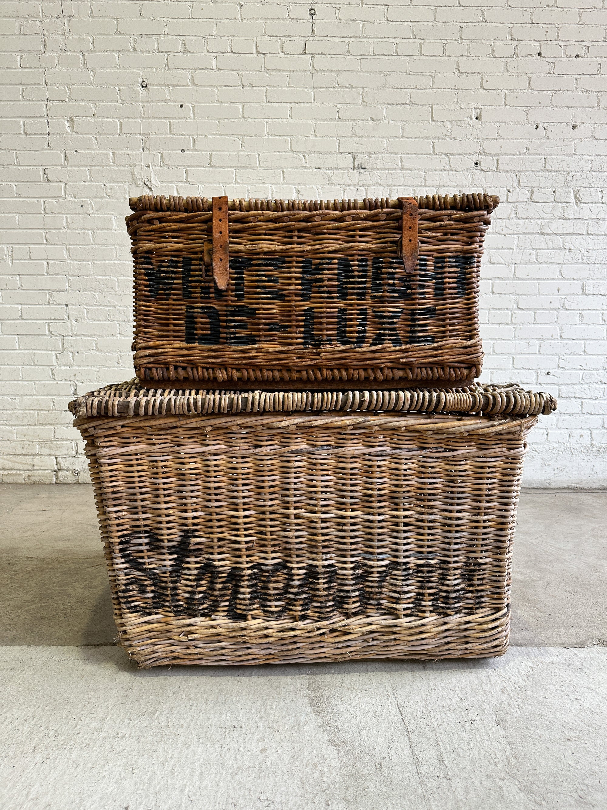 Antique English Mill Basket with Leather Straps, c. 1910