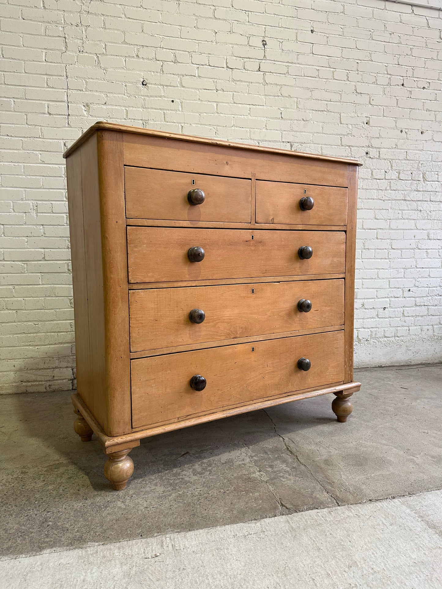 A Large Antique Pine Chest of Drawers with Mahogany Knobs c. 1860