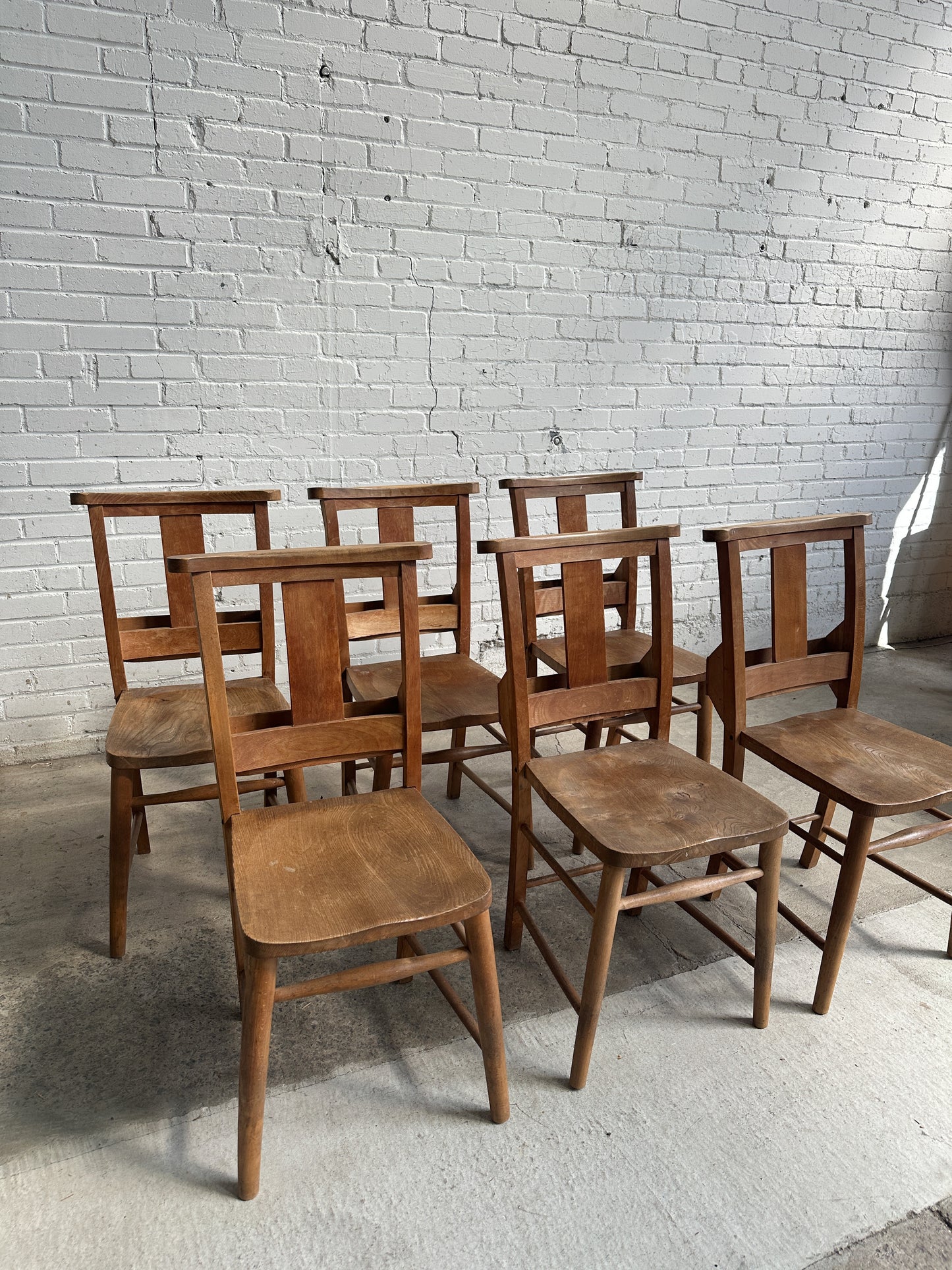 A Set of Six Antique English Chapel Chairs c. 1920
