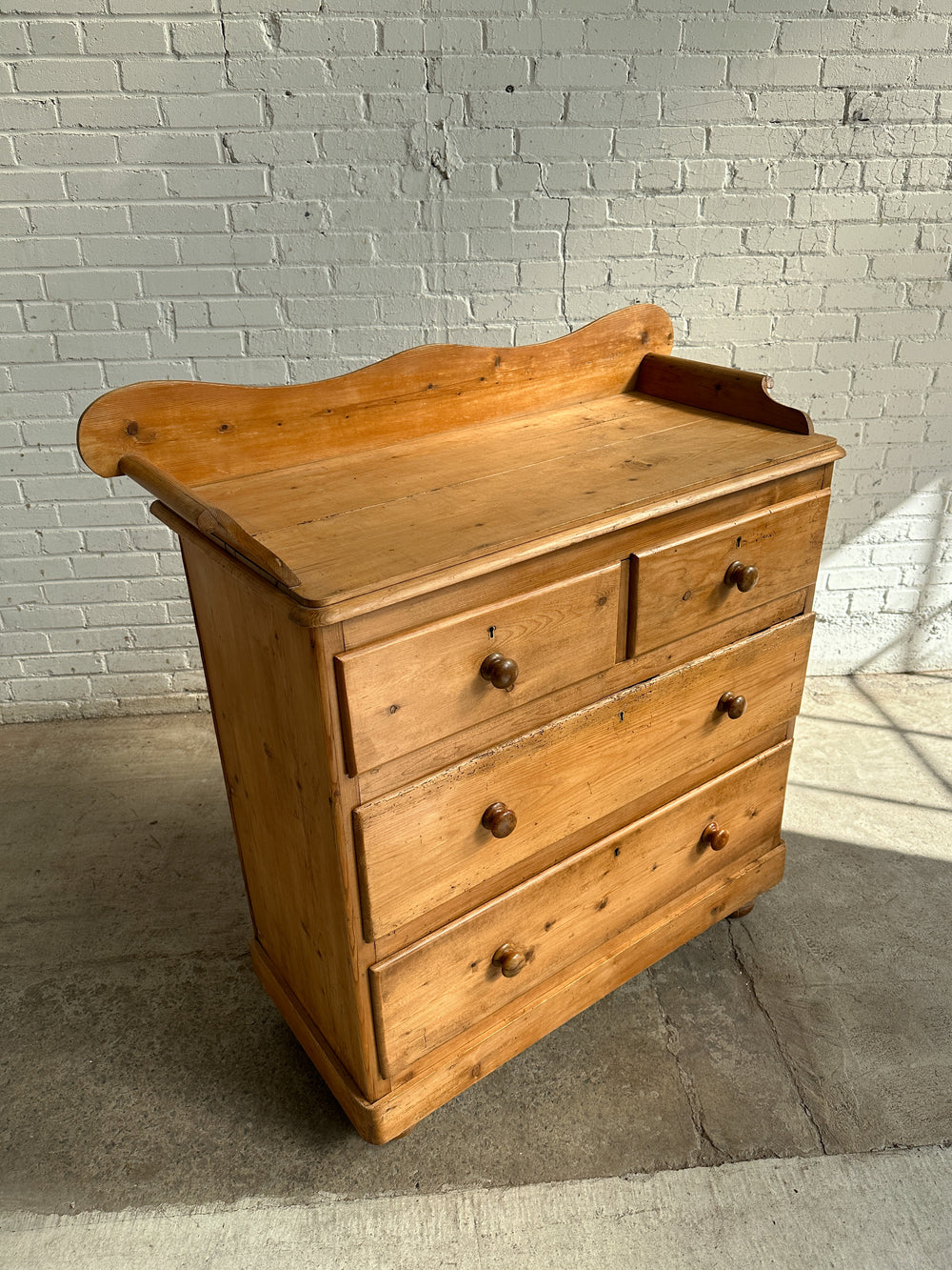 Antique Pine English Chest of Drawers with Flared Upstand c. 1880