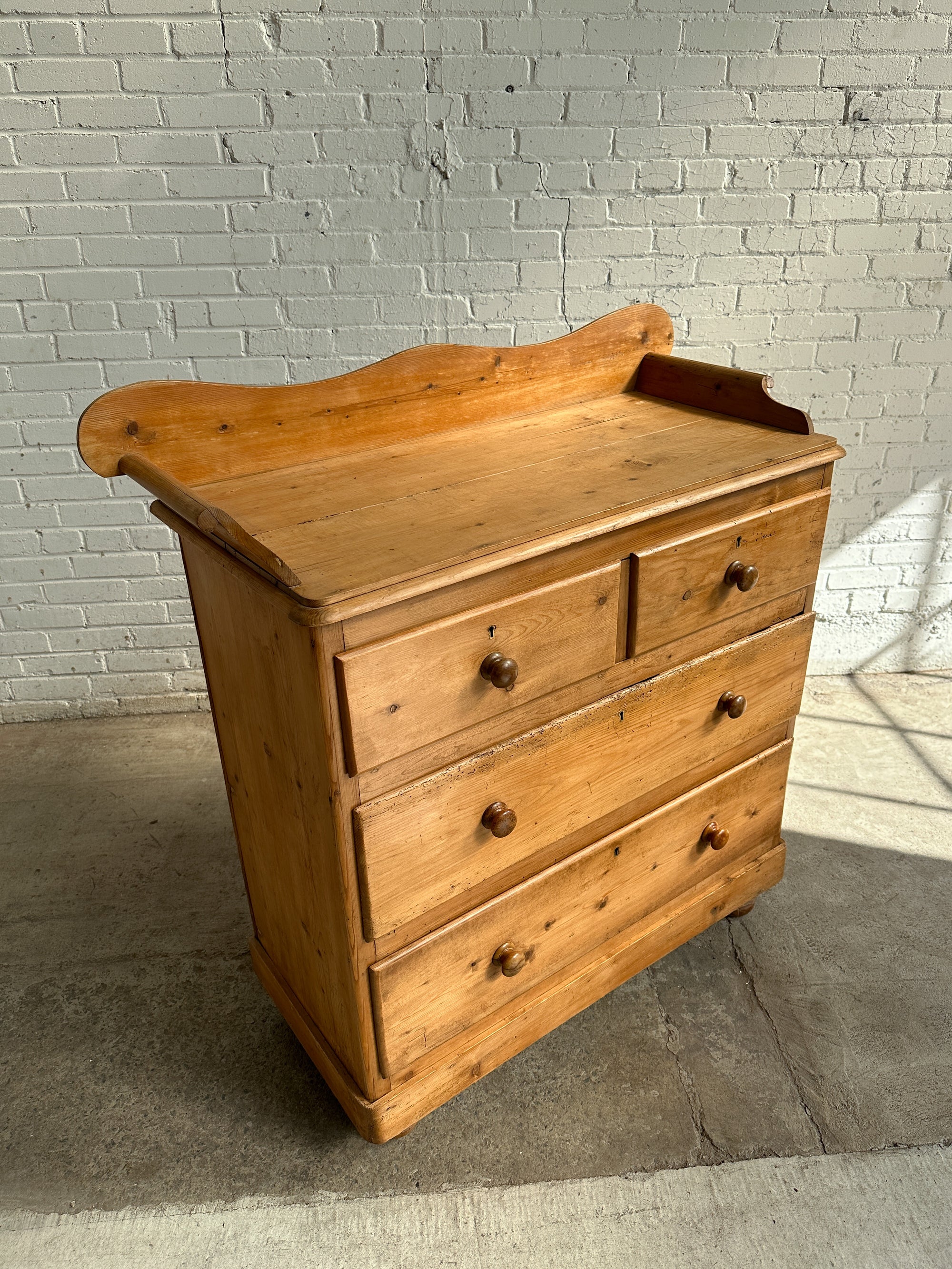 Antique Pine English Chest of Drawers with Flared Upstand c. 1880
