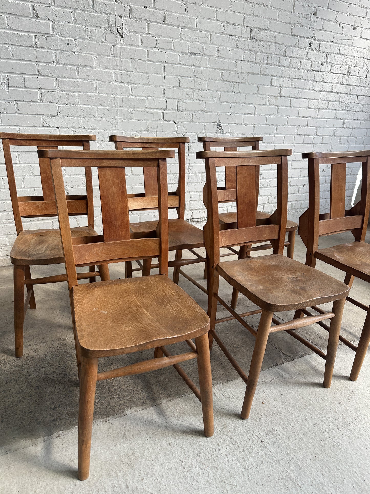 A Set of Six Antique English Chapel Chairs c. 1920