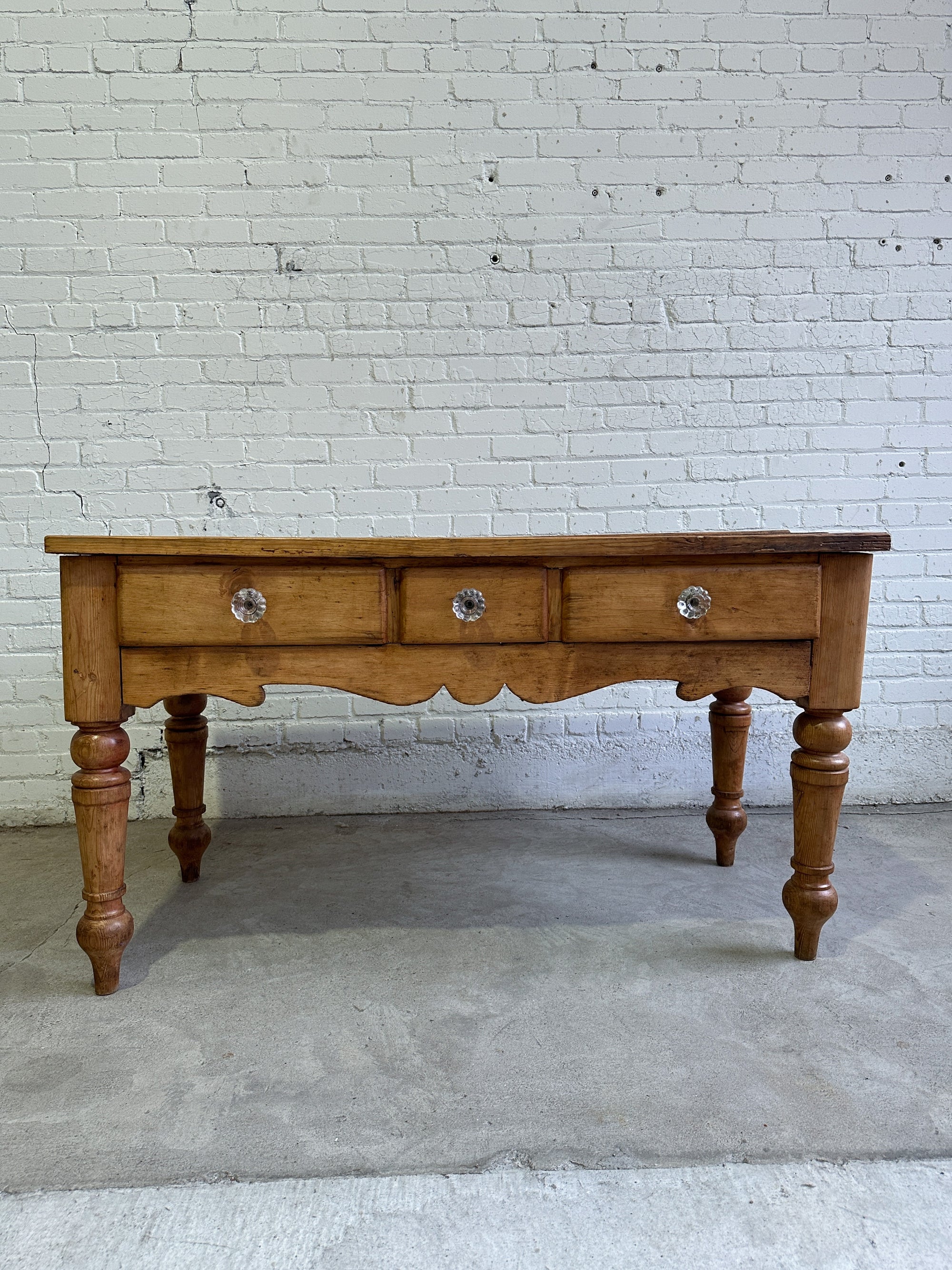 **On Hold** Antique Pine Harvest Table with Glass Knobs c. 1840