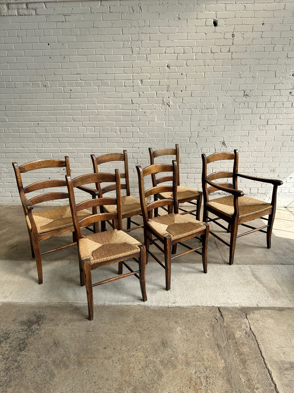 A Set of 6 Antique English Ladder Back Chairs c. 1880