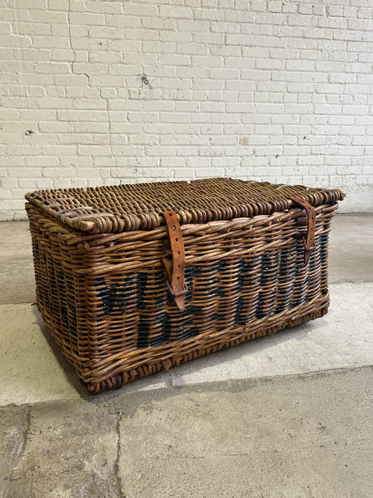 Antique English Mill Basket with Leather Straps, c. 1910