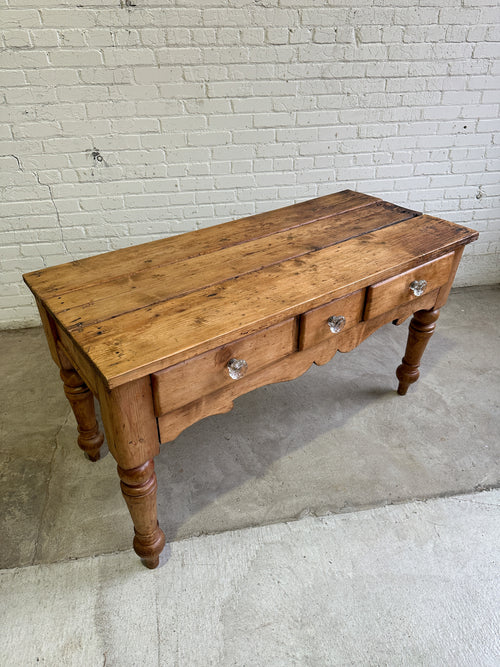 **On Hold** Antique Pine Harvest Table with Glass Knobs c. 1840