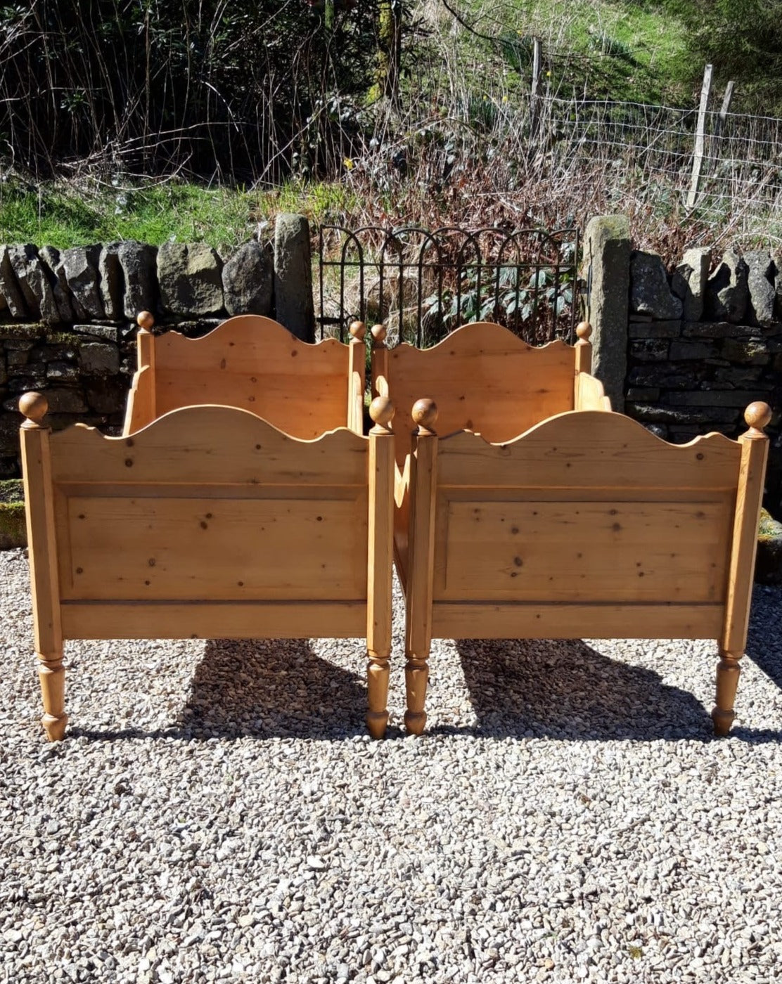 A Pair of Antique Pine Sleigh Beds c. 1900
