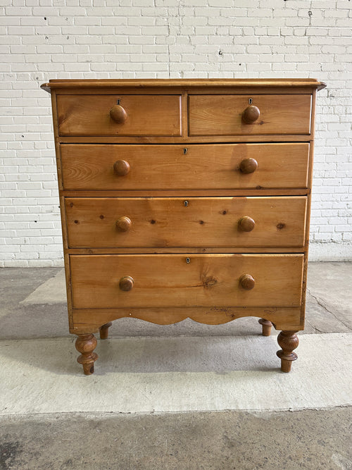 Tall Antique Pine English Chest of Drawers, c. 1870
