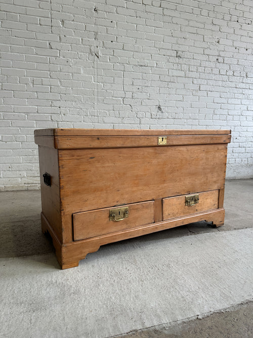 Antique Pine English Mule Chest with Brass Hardware c. 1860