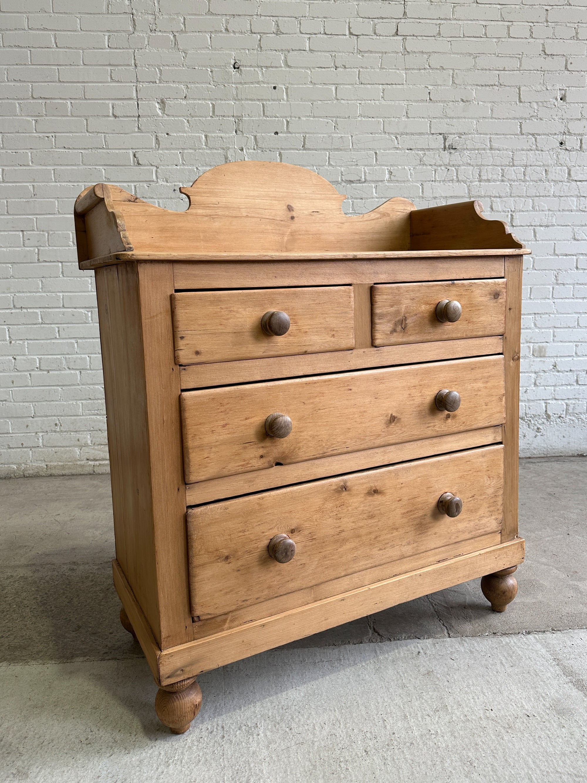 Antique Pine English Chest of Drawers with Flared Upstand c. 1880