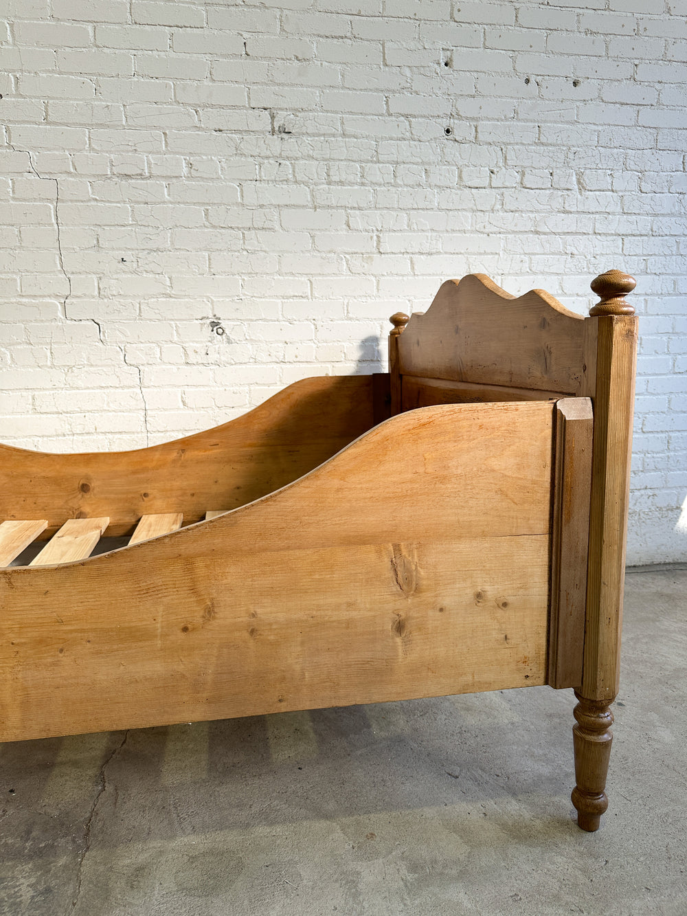 Wide Antique Pine Sleigh Bed c. 1890