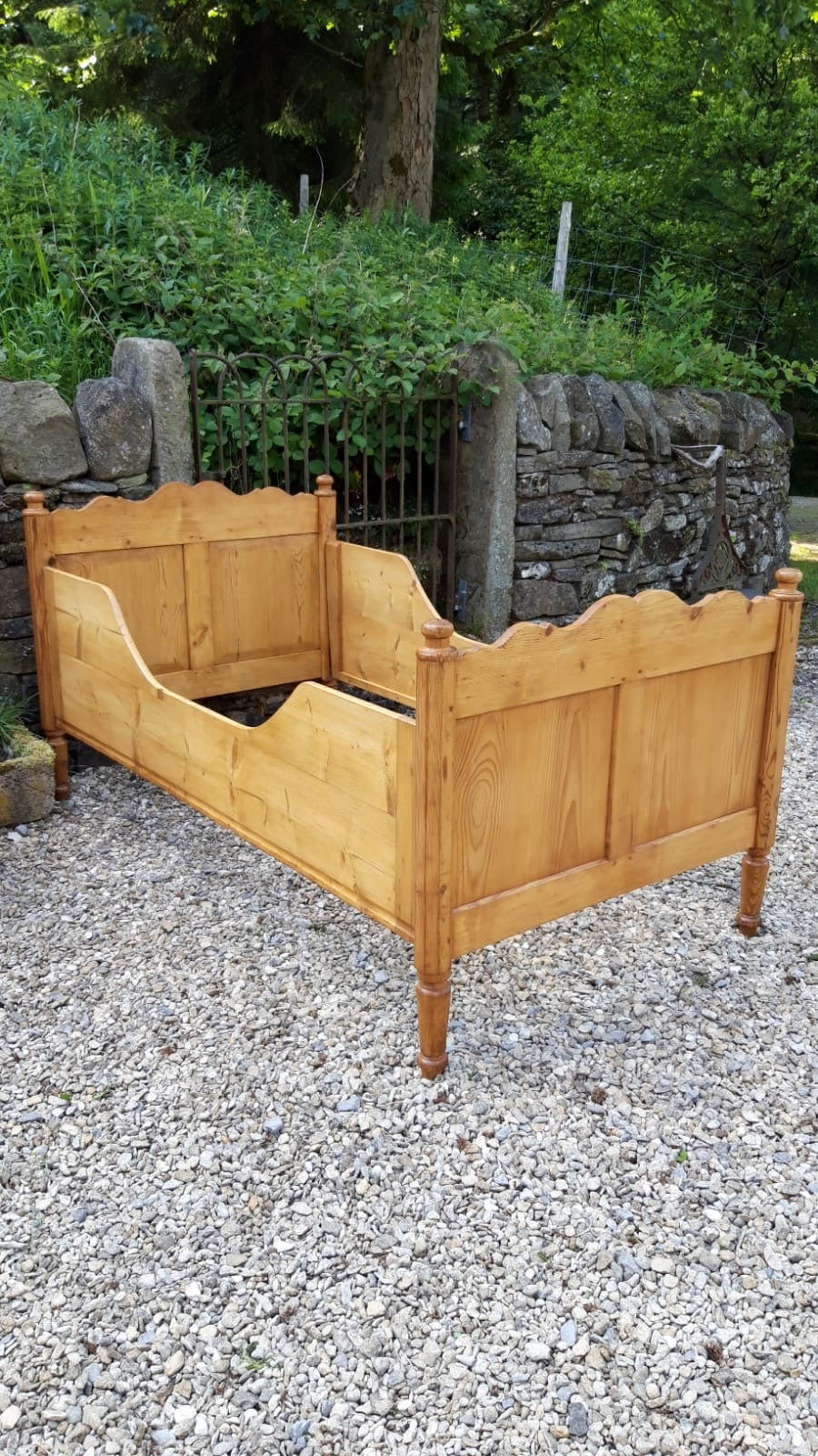 Antique Pine Sleigh Bed with Deep Side Rails c. 1890