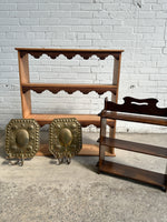 Antique English Pine and Mahogany Scalloped Wall Shelf, c. 1890