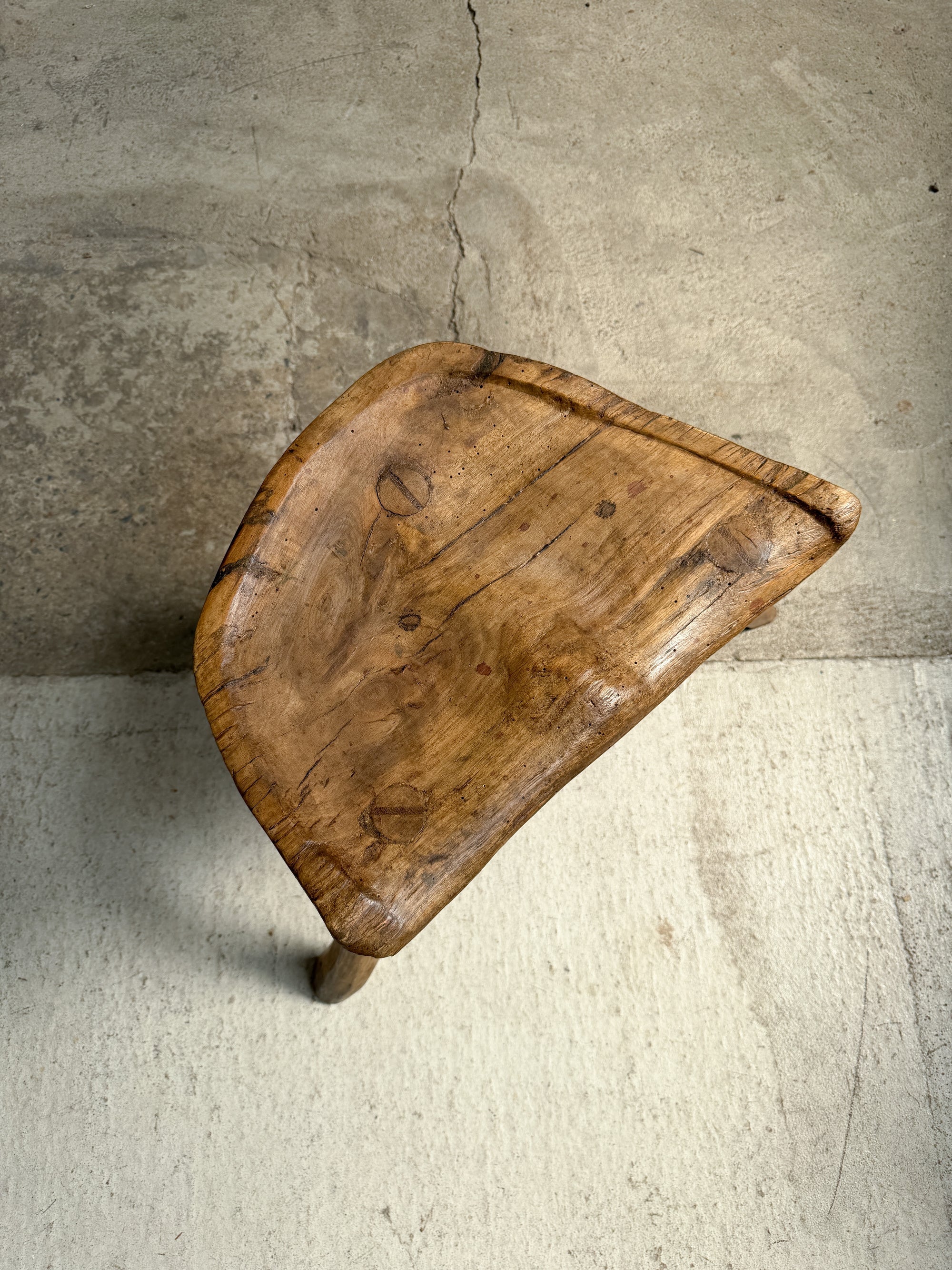 A Large Antique French Milking Stool with Shaped Seat, c. 1900
