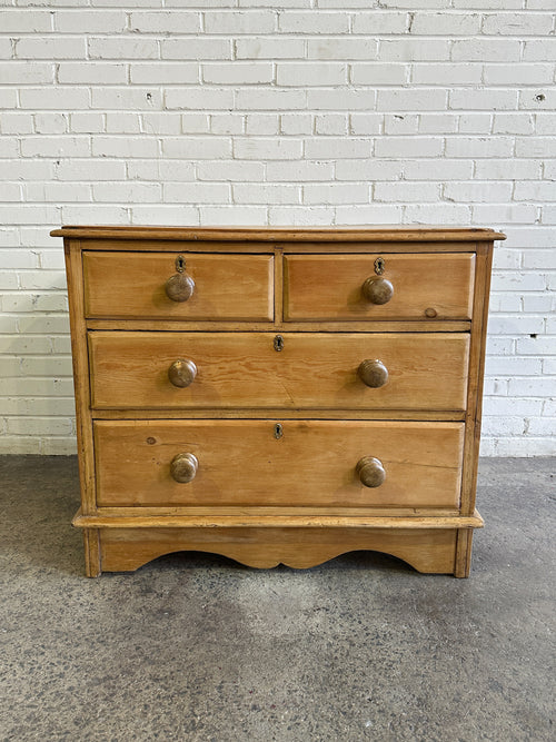 Antique Pine Chest of Drawers with Wavy Skirt, c. 1890