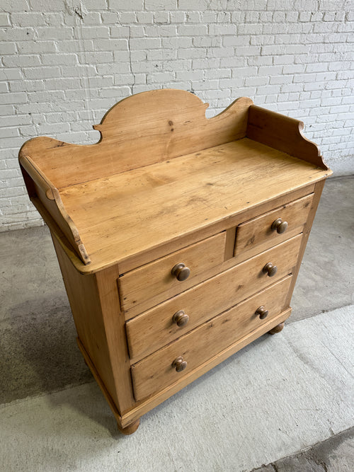 Antique Pine English Chest of Drawers with Flared Upstand c. 1880