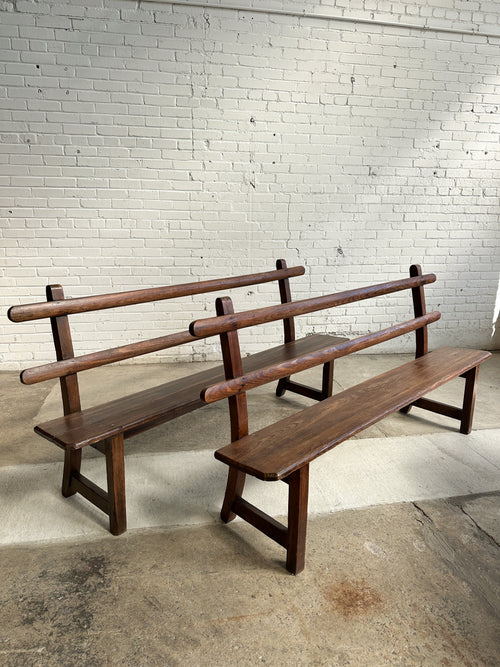 A Pair of Antique Pine Slat Back Benches, c. 1890
