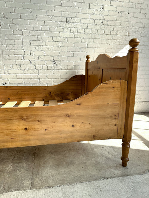 Extra Wide Antique Pine Sleigh Bed, c. 1900