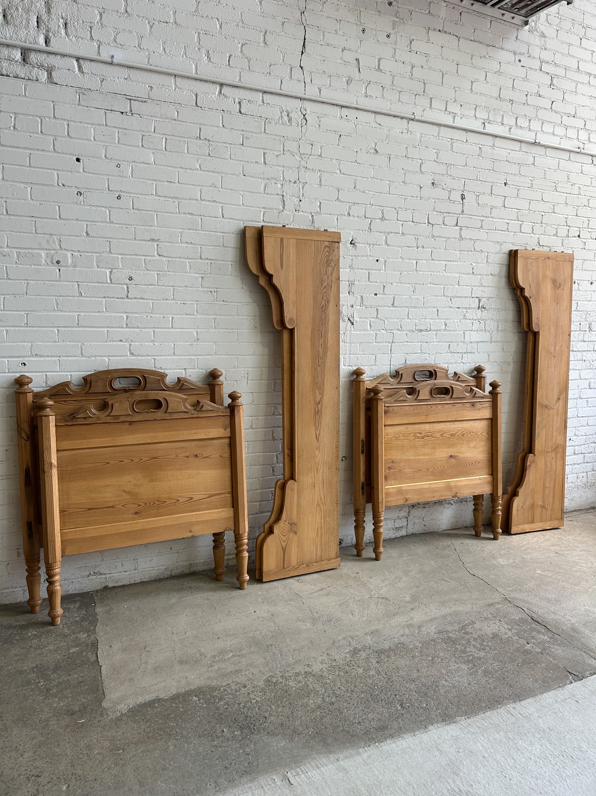 A Pair of Antique Pine Sleigh Beds c. 1900