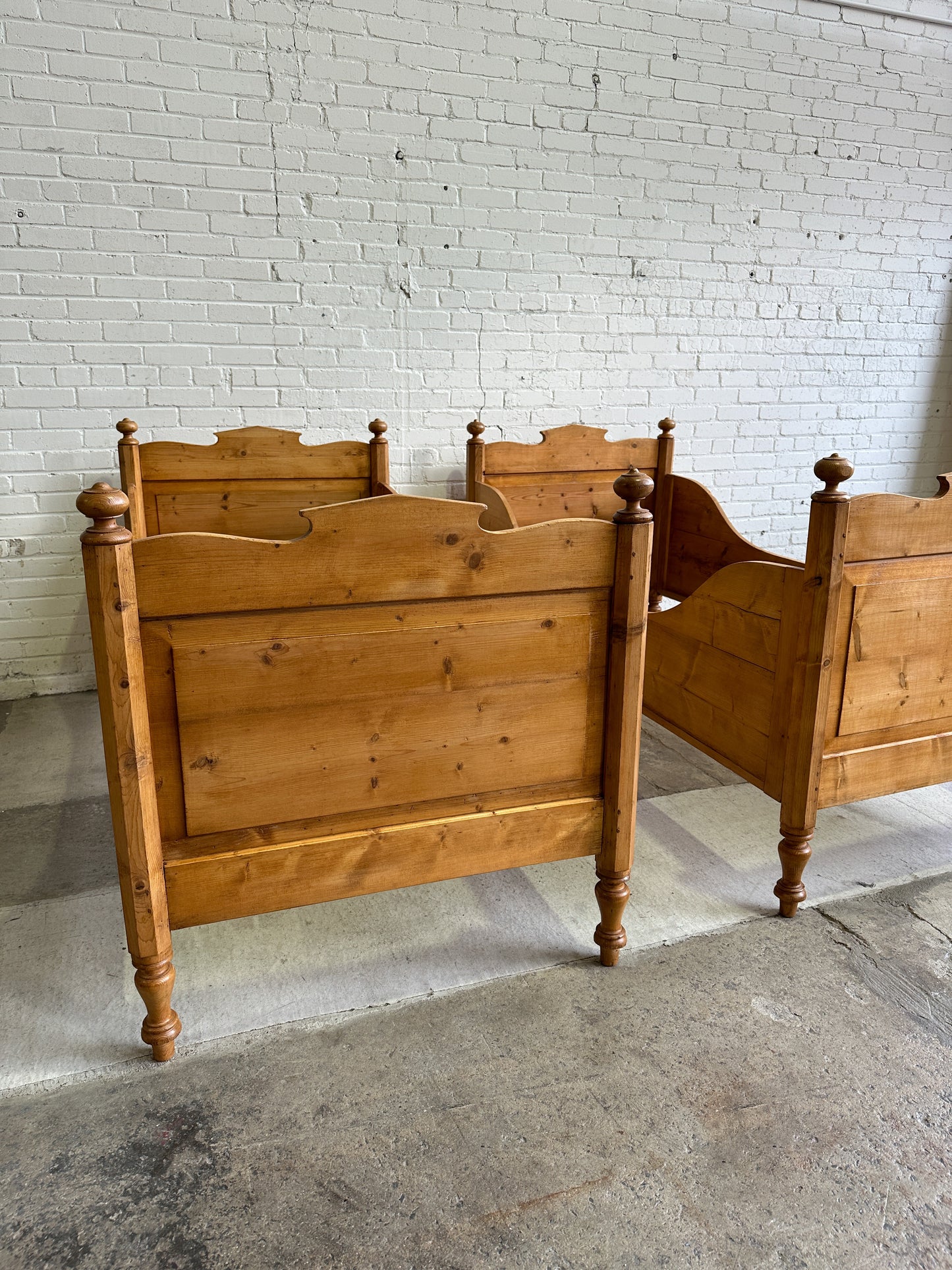 A Pair of Antique Pine Sleigh Beds, c. 1900