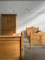 Wide Antique Pine Sleigh Bed c. 1890