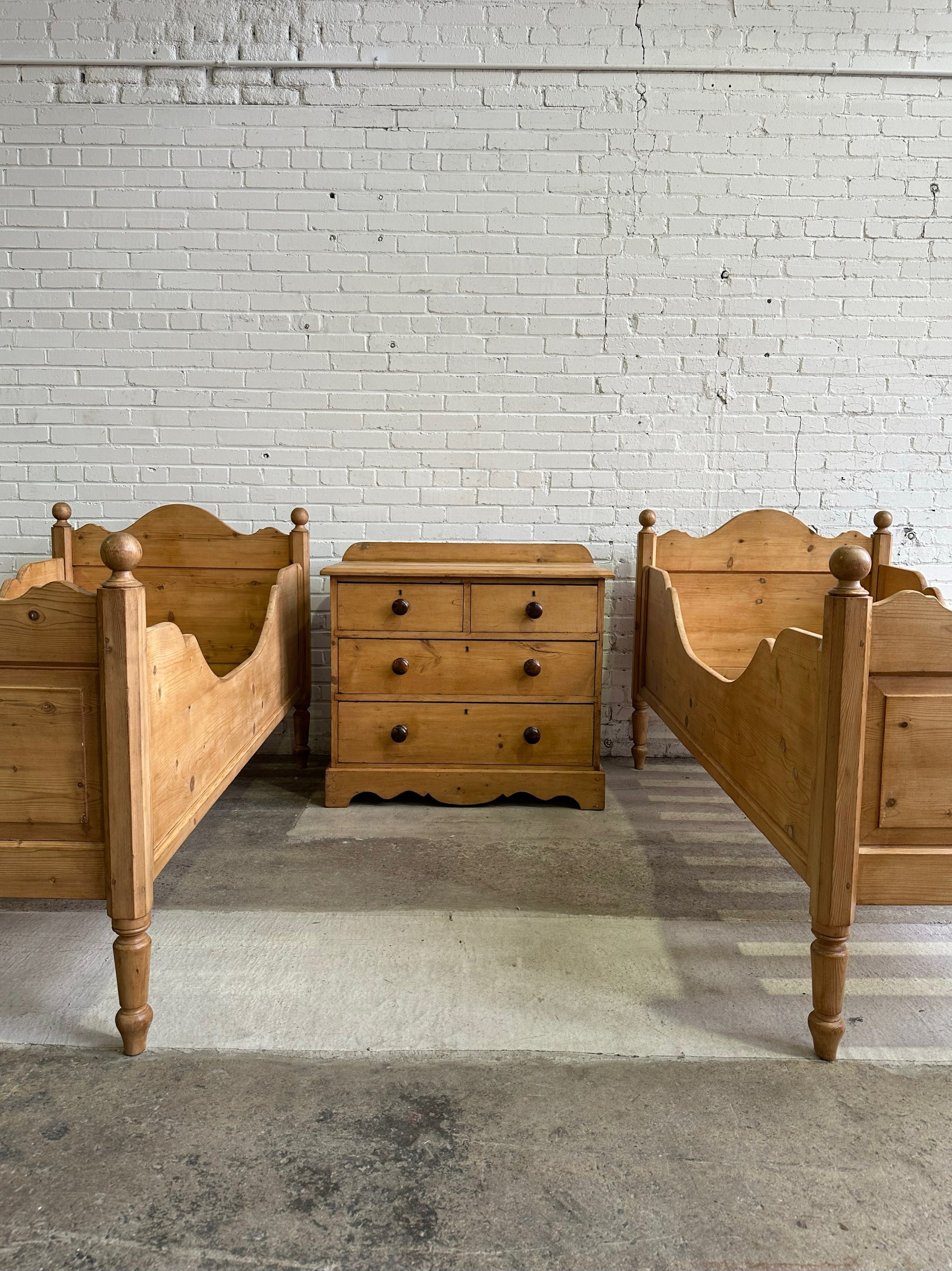 A Pair of Antique Pine Sleigh Beds c. 1900